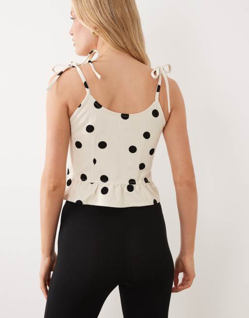 Asos Design polka dot denim top with tie detail, 4 of 4