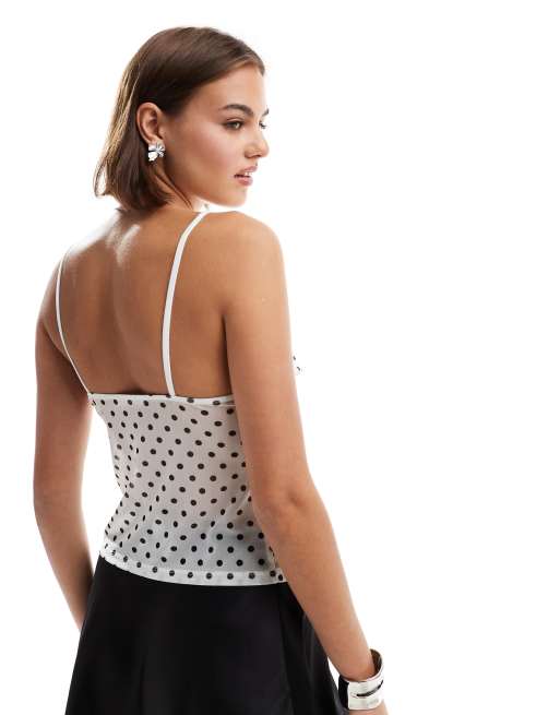 Polka dot mesh top white on sale