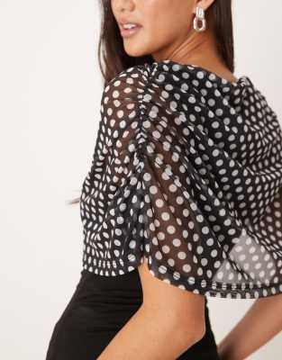 Asos Design Polka Dot Mesh Cape Top In Black