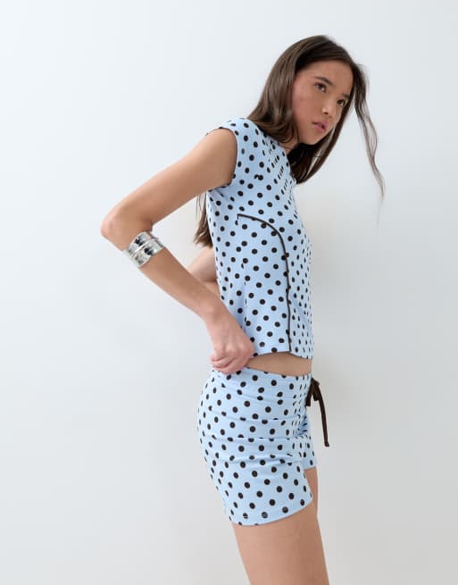 ASOS DESIGN polka dot micro shorts co-ord in blue, 5 of 5