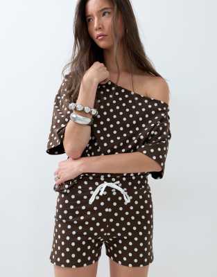 ASOS DESIGN polka dot micro shorts co-ord in choc