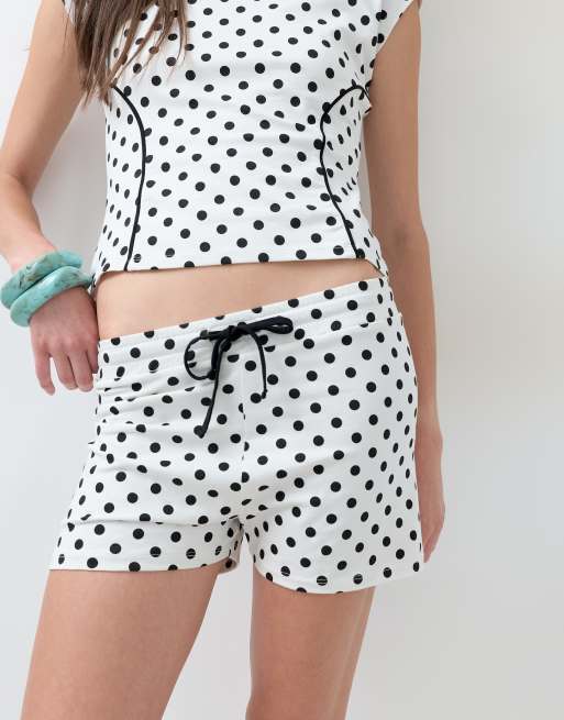 ASOS DESIGN polka dot micro shorts co-ord in cream, 2 of 5