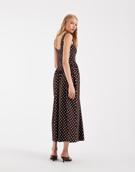 ASOS DESIGN polka dot midi dress in brown, 3 of 4