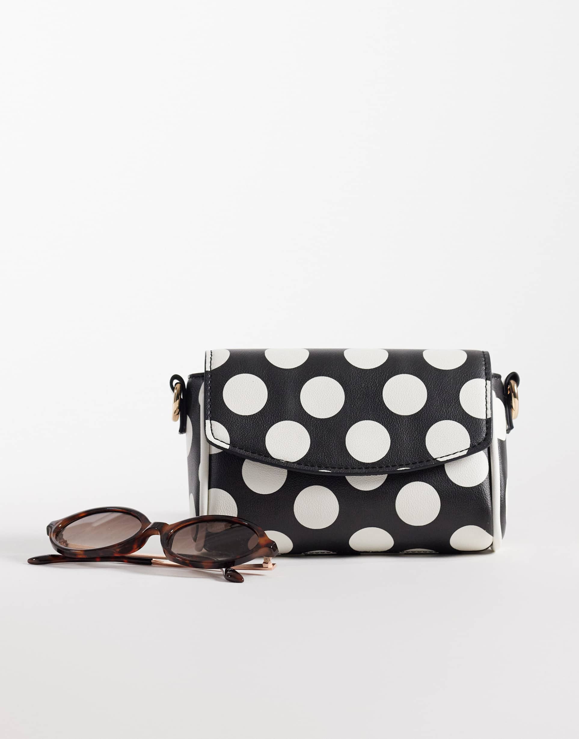 asos design polka dot mini cross body bag with adjustable strap in mono