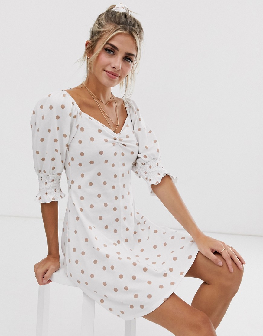 ASOS DESIGN polka dot mini textured tea dress with matching scrunchie-Multi