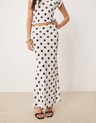 Asos Design Polka Dot Printed Dry Handle Rib Maxi Low Rise Skirt In White
