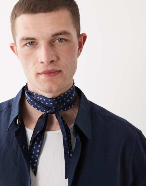 ASOS DESIGN polka dot satin square edge neck scarf in navy - view 1