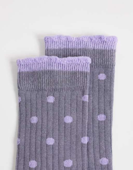 ASOS DESIGN polka dot socks in grey and lilac, 2 of 3