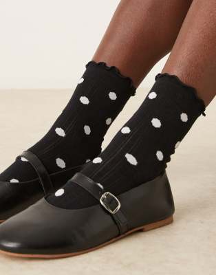 Asos Design Polka Dot Socks With Frill Trim In Black
