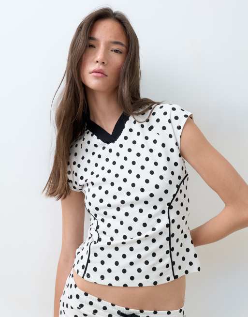 ASOS DESIGN polka dot top and micro shorts co-ord in cream, 2 of 3