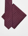 [ASOS DESIGN] ASOS DESIGN polka dot tie and pocket square set in burgundy-Red No Size BURGUNDY