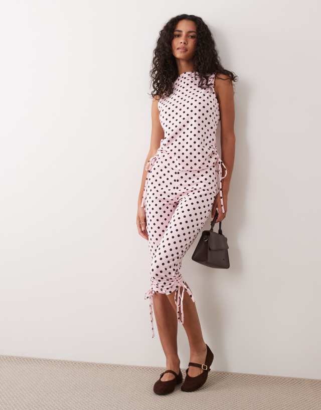 ASOS DESIGN polka dot tie side capris in pink