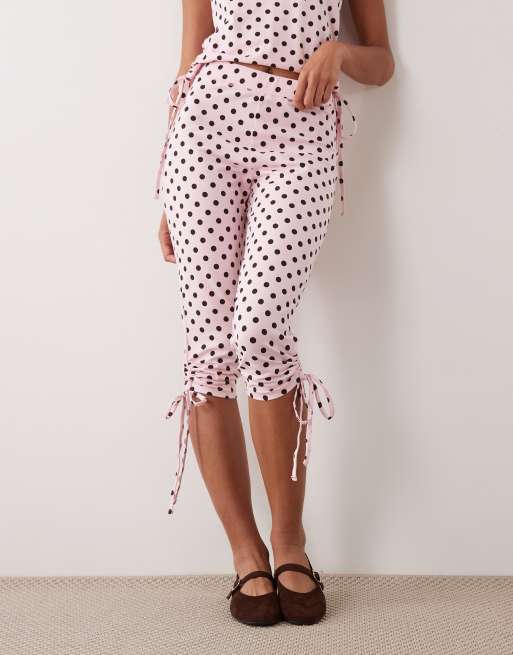 ASOS DESIGN polka dot tie side capris in pink, 2 of 5