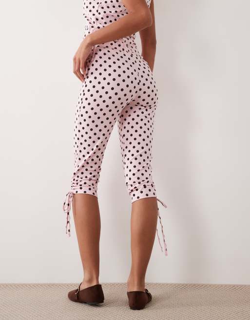 ASOS DESIGN polka dot tie side capris in pink, 4 of 5