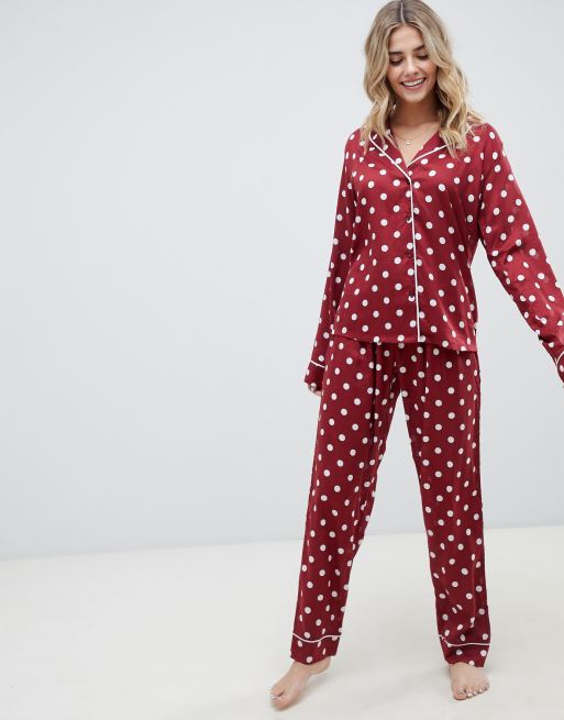 ASOS DESIGN polka dot traditional 100% Modal pants set | ASOS