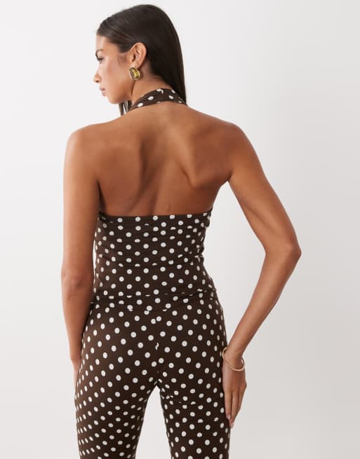 ASOS DESIGN polkadot co-ord haltertop in choc, 4 van 4