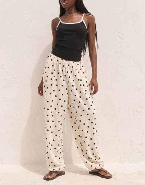 ASOS DESIGN - Polkaprikkede ballonbukser i hørblanding - view 1