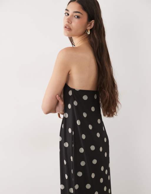 ASOS DESIGN - Polkaprikket maxikjole i mesh i to lag med bandeausnit, 3 af 4