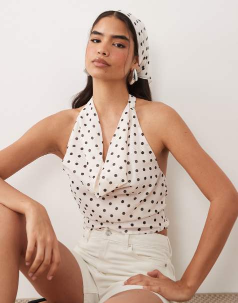 ASOS DESIGN - Polkaprikket top med halterneck og tørklædedesign samt bindebånd på ryggen - view 1