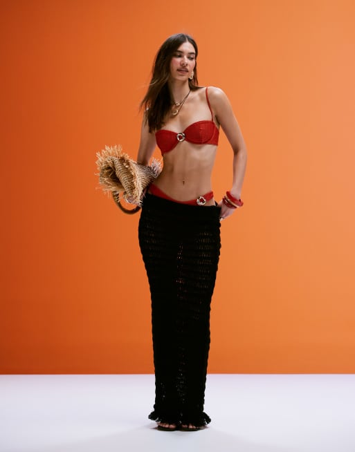 ASOS DESIGN - Polly - Gesmokt bikinitopje met beugel en ringdetail in rood, 2 van 4