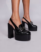 ASOS DESIGN Wide Fit Nutshell knotted platform block heel sandals in black velvet
