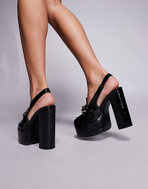 ASOS DESIGN Polly platform high heel loafers in black