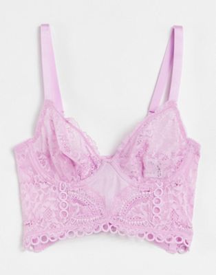 ASOS DESIGN Polly underwire lace & trim corset in lilac | ASOS