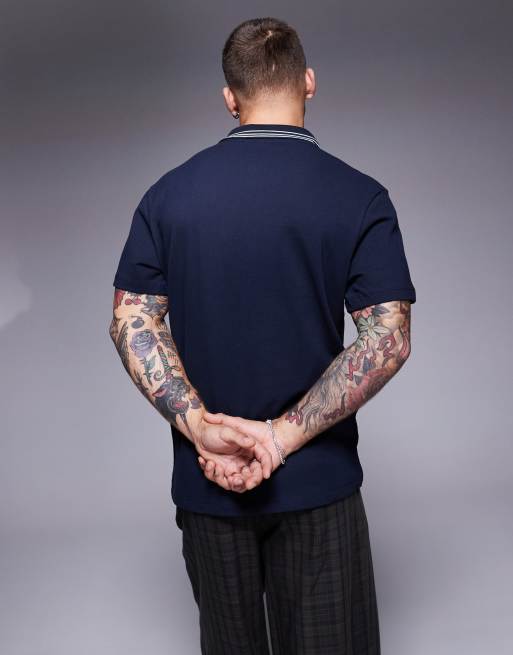 ASOS DESIGN - Polo à liserés contrastants - Bleu marine, 4 de 4