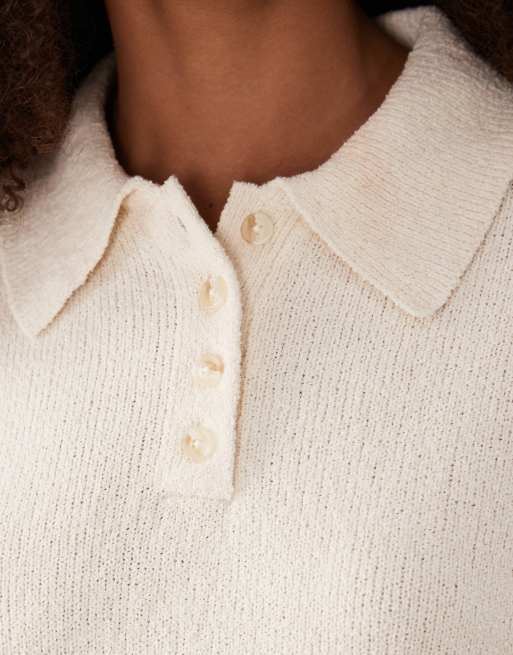ASOS DESIGN - Polo à manches courtes en tissu flammé - Crème, 3 de 4