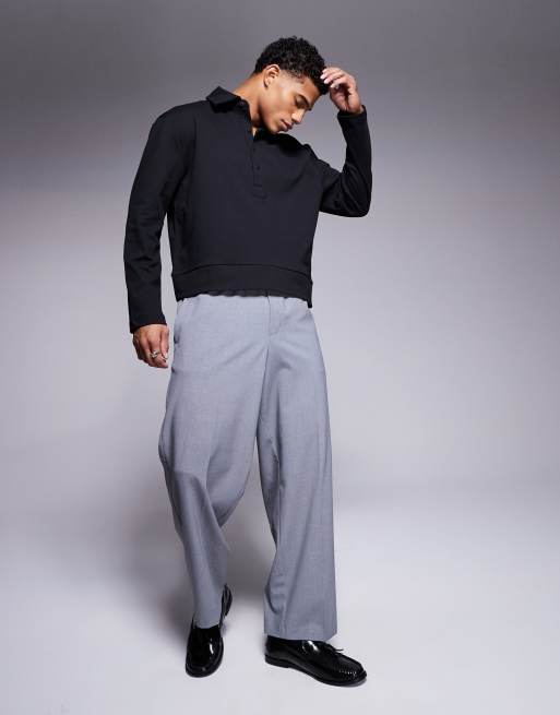 ASOS DESIGN - Polo à manches longues coupe carrée décontractée en tissu épais - Noir , 2 de 4