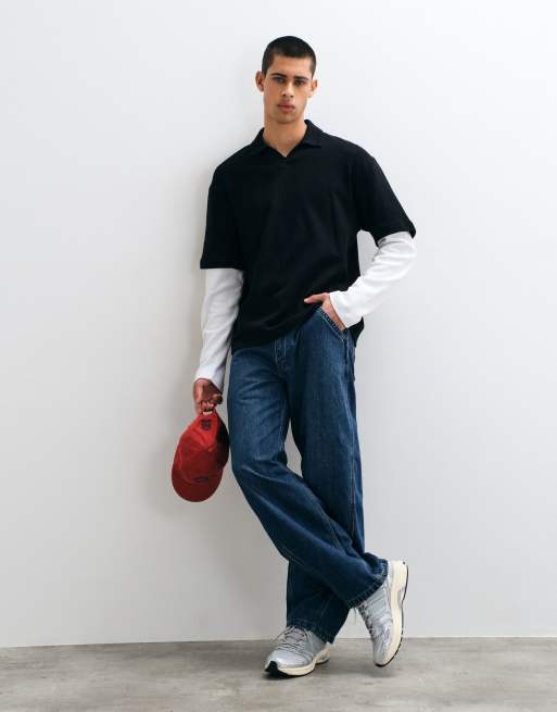 ASOS DESIGN polo à manches longues coupe relaxed à double épaisseur noir, 2 de 5