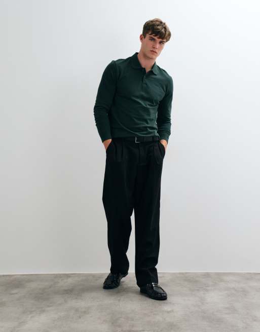 ASOS DESIGN polo à manches longues en piqué vert foncé, 3 de 5