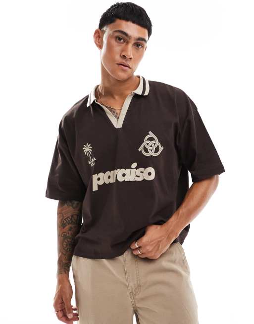 ASOS DESIGN - Polo a maniche corte oversize con grafiche color java