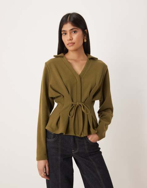 ASOS DESIGN - Polo a maniche lunghe color oliva scuro morbidissima stretta in vita e allacciata - view 1