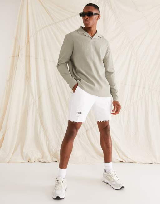 ASOS DESIGN - Polo a maniche lunghe comoda in tessuto crêpe kaki, 4 di 4