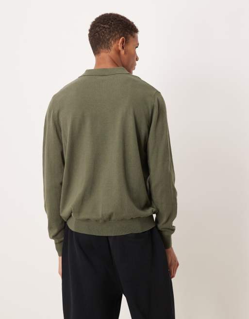 ASOS DESIGN - Polo a maniche lunghe comoda kaki, 3 di 5