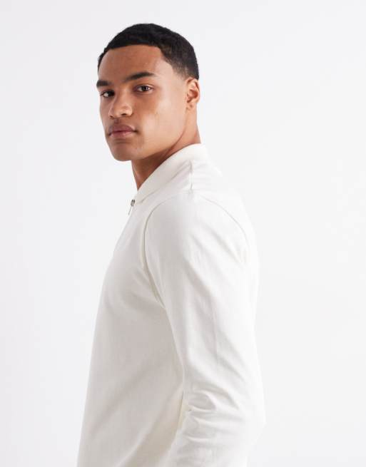 ASOS DESIGN - Polo a maniche lunghe con zip corta pesante da 240gsm con ricamo ecru, 4 di 5