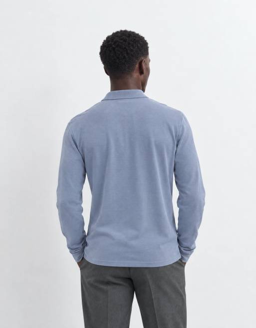 ASOS DESIGN polo a maniche lunghe in piqué blu, 10 di 10