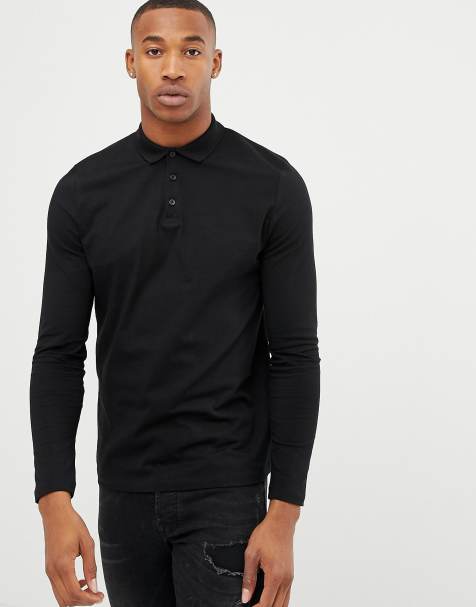 ASOS DESIGN - Polo a maniche lunghe nera in jersey - view 1