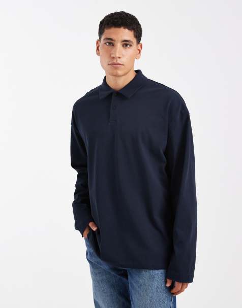 ASOS DESIGN - Polo a maniche lunghe oversize pesante blu navy - view 1