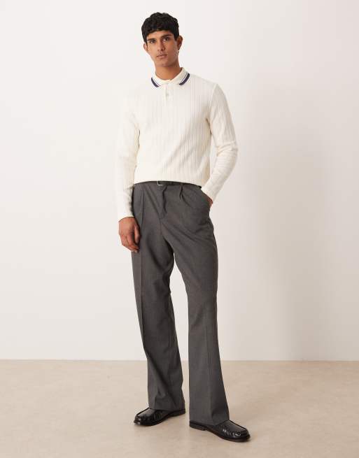 ASOS DESIGN - Polo a maniche lunghe regular fit écru in tessuto testurizzato, 2 di 5