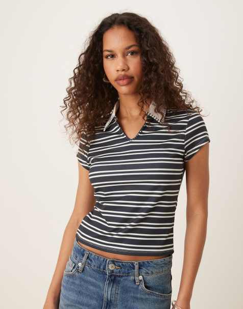 ASOS DESIGN - Polo à rayures avec points de feston - Bleu marine - view 1