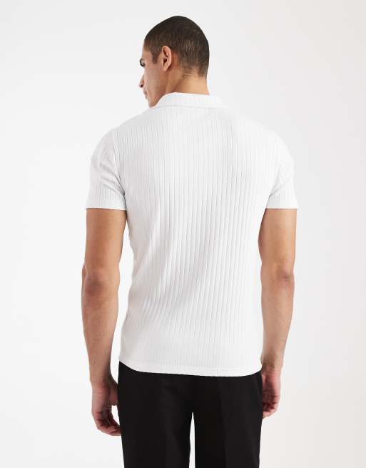 ASOS DESIGN - Polo ajusté à larges côtes avec col à revers - Blanc, 3 de 5