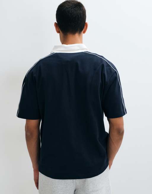 ASOS DESIGN polo ample épais avec liserés contrastants bleu marine, 4 de 5