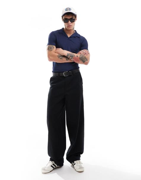 ASOS DESIGN - Polo attillata a coste testurizzate blu navy - view 1