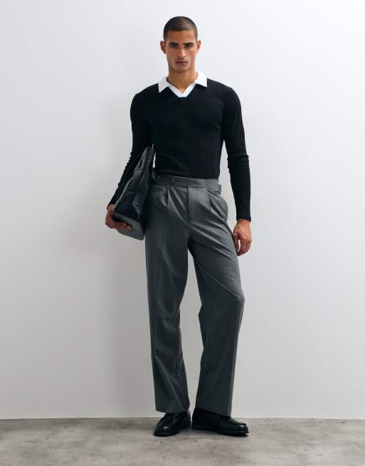 ASOS DESIGN polo attillata a maniche lunghe a costine variegate nera, 2 di 5