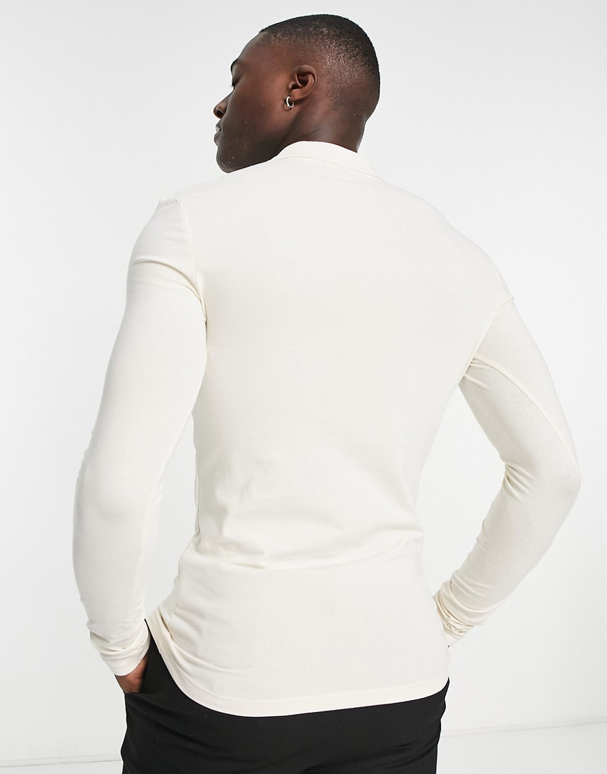 Polo attillata a maniche lunghe color crema-Bianco - ASOS DESIGN T-shirt donna  - immagine3