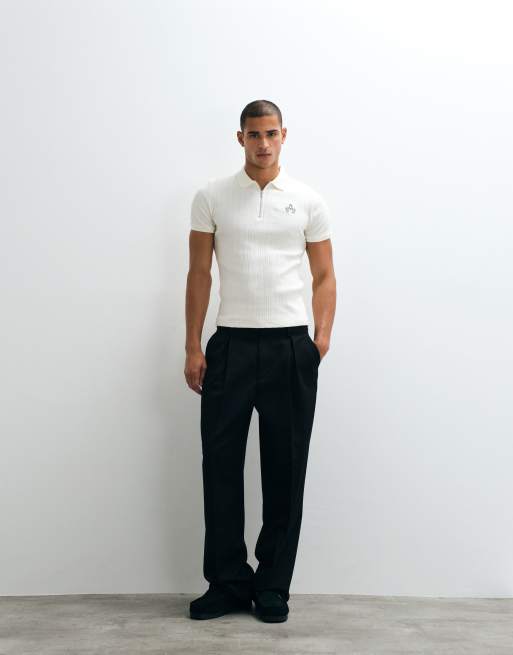ASOS DESIGN - Polo attillata color crema a coste con ricamo sul petto, 2 di 5