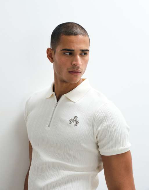 ASOS DESIGN - Polo attillata color crema a coste con ricamo sul petto, 4 di 5