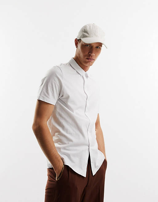 Asos Uomo Abbigliamento Camicie Camicie a maniche corte WHITE Polo attillata in jersey bianca 